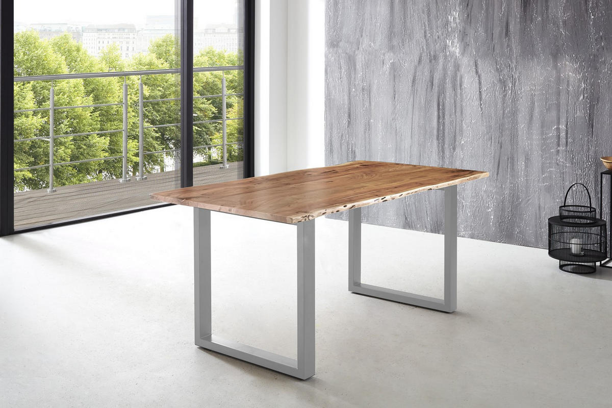 ESSTISCH LUBIN - Beige/Silberfarben, Holz/Metall (100/200/77cm) - SAM