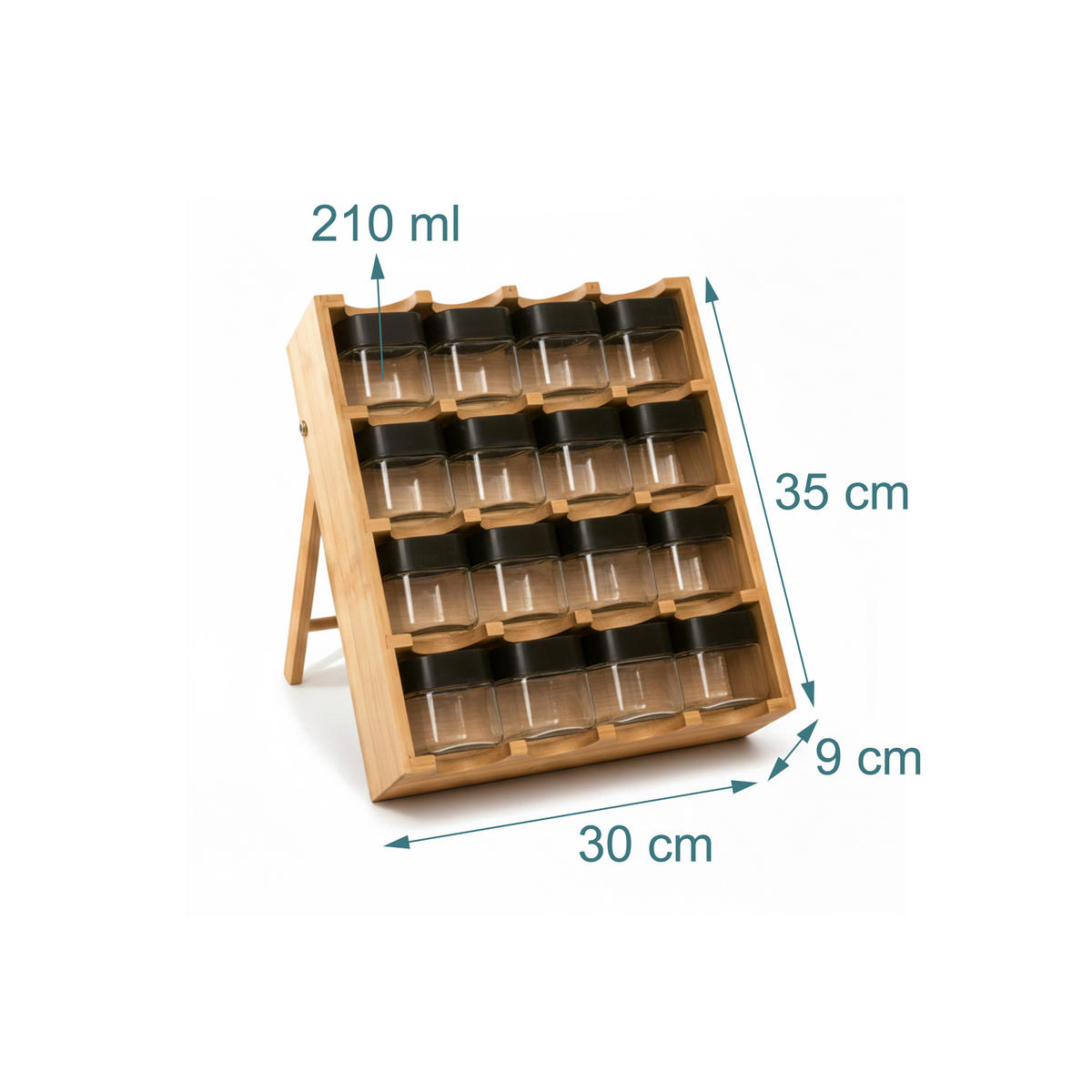 SUPORT Natural pentru condimente set-16 bambus - multicolor/culoare naturală, material plastic/lemn (30/35/9cm) - Relaxdays