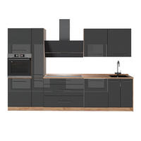 KÖK Fame-Line, Antracit högblank/Goldkraft ek, 310 cm, AP Oak - Honungsek/Svart högglans, Träbaserade material (310/206.8/60cm) - Vicco