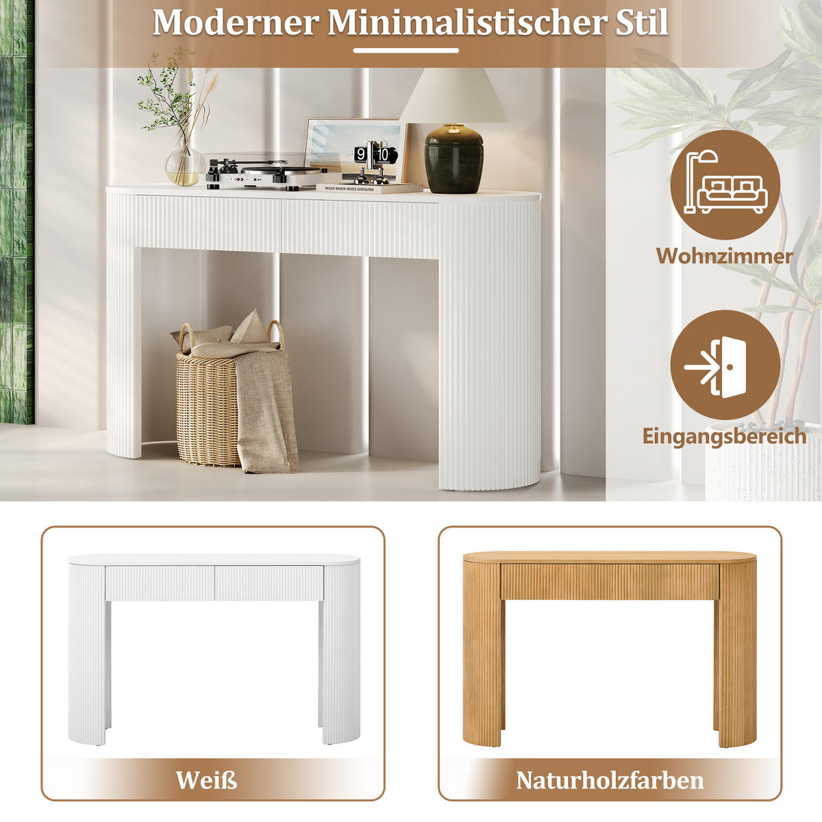 KONSOLENTISCH 120/33/76 cm weiß aus MDF mit 2 grifflosen Schubladen - Weiß, Holzwerkstoff (120/33/76cm) - OKWISH