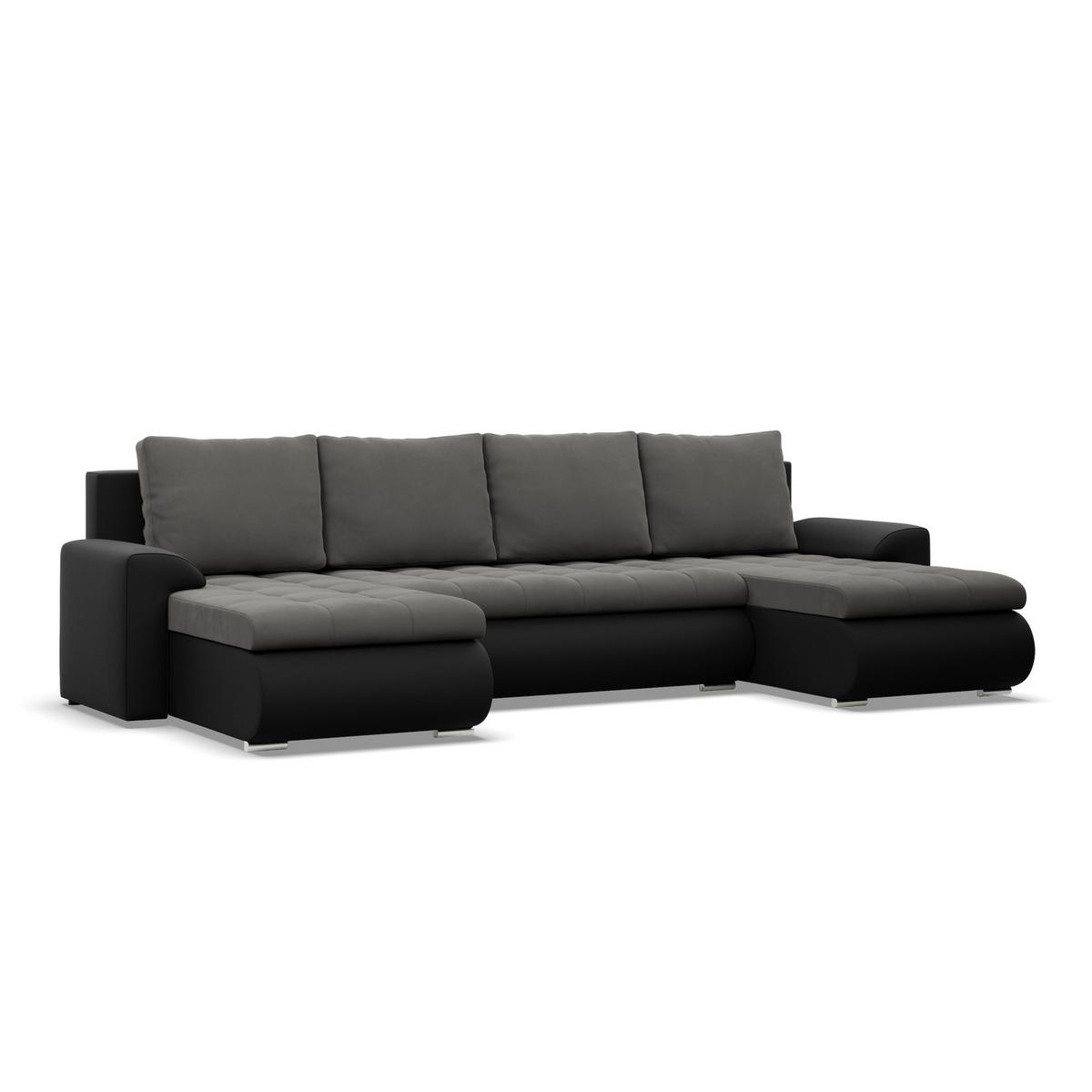U-SOFA MIT SCHLAFFUNKTION FORESTA, Dunkelgrau + Schwarz - Dunkelgrau/Schwarz, Textil (302/89/159cm)