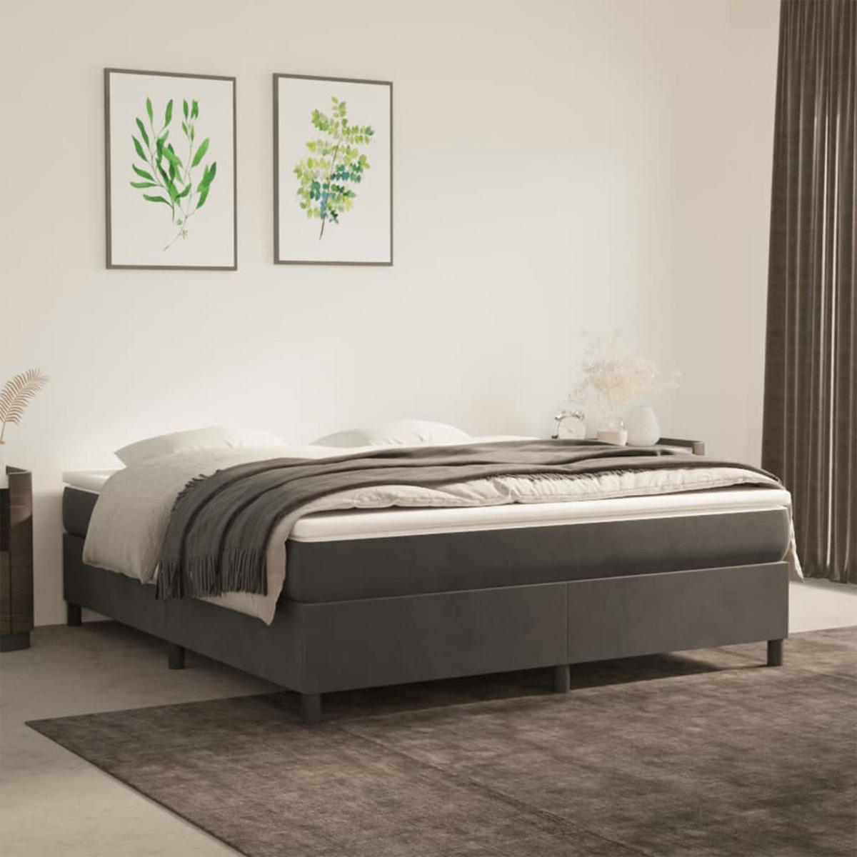 BOXBETTGESTELL Dunkelgrau 160/200 Cm Samt - Dunkelgrau, Textil (160/200cm) - vidaXL