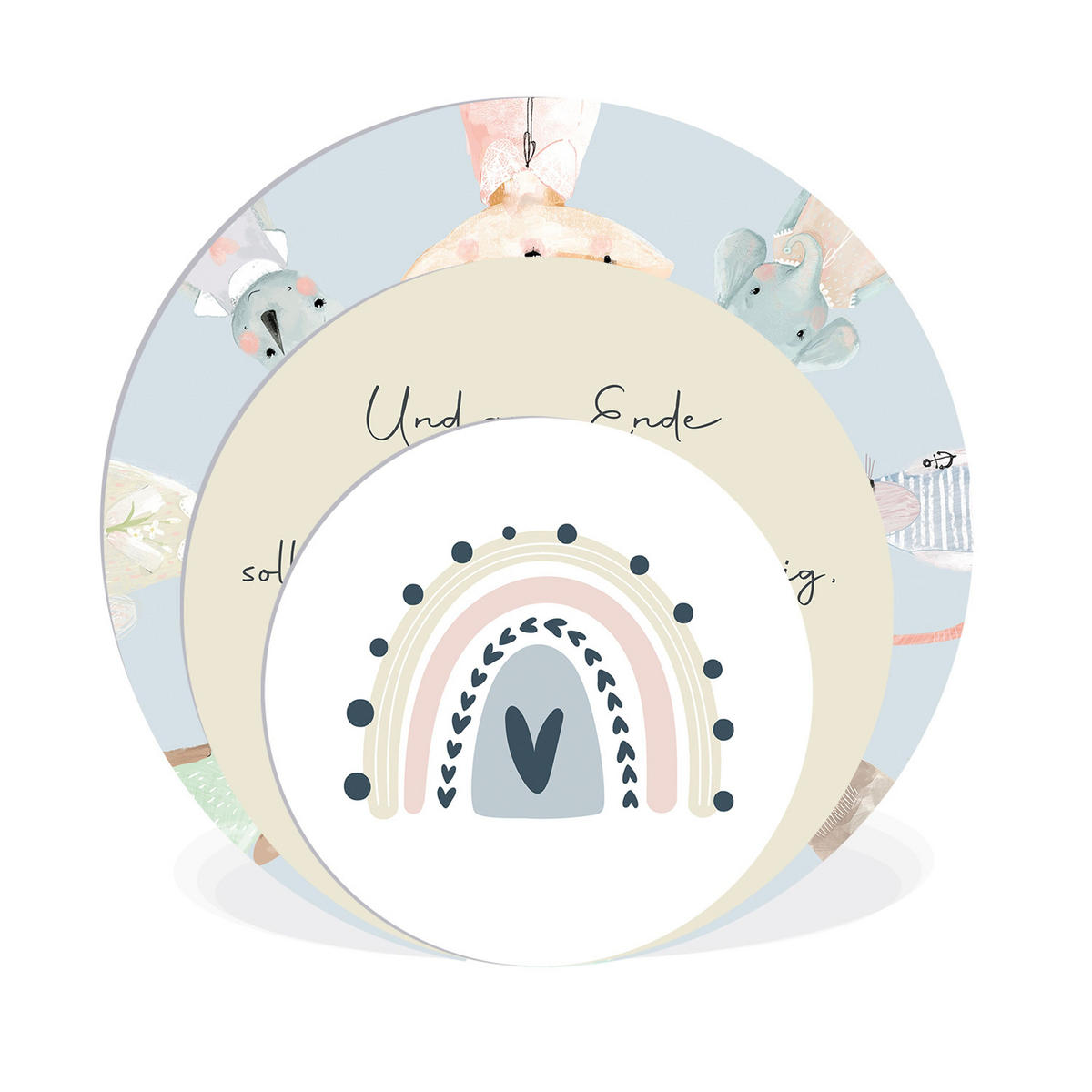 BILDERSET 3er-Set rund 55/40/25 cm Kinder - Blau/Beige, Kunststoff (55/55/2cm) - artissimo