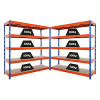 SCHWERLASTREGAL Rhino 2er-Set 200x200x60 cm 5 Spanplatten-Ebenen 8mm Fachlast 500 kg Blau/Orange - Blau/Orange, Metall (400/200/60cm) - PROREGAL