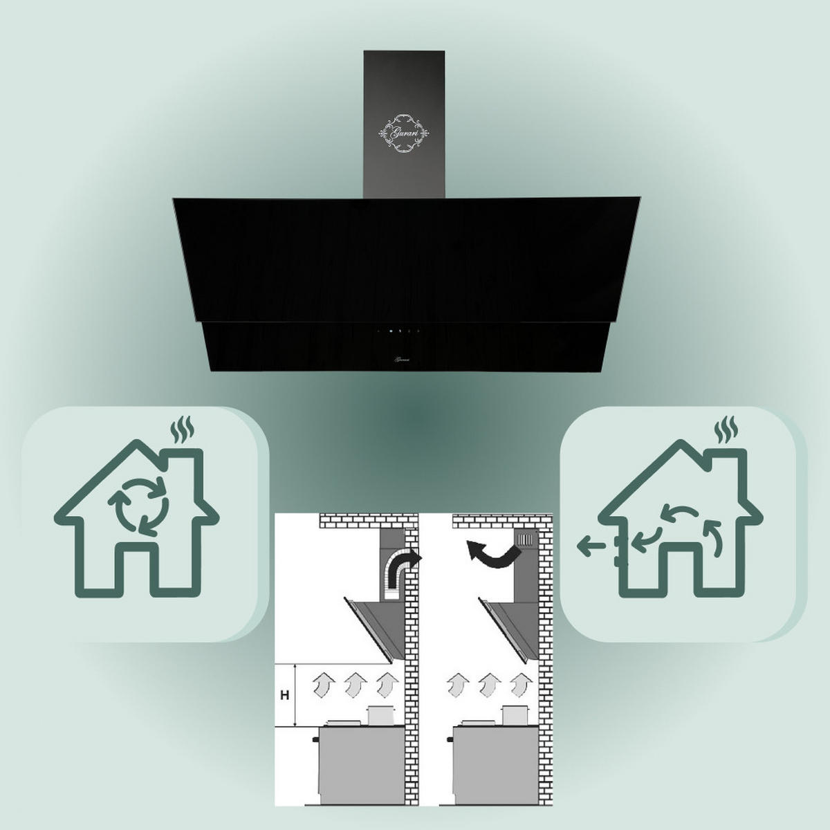 DUNSTABZUGSHAUBE GCH D 268 BL 8 Prime N 80 cm Schwarz - Schwarz, Glas/Metall (80/96/40cm) - Gurari