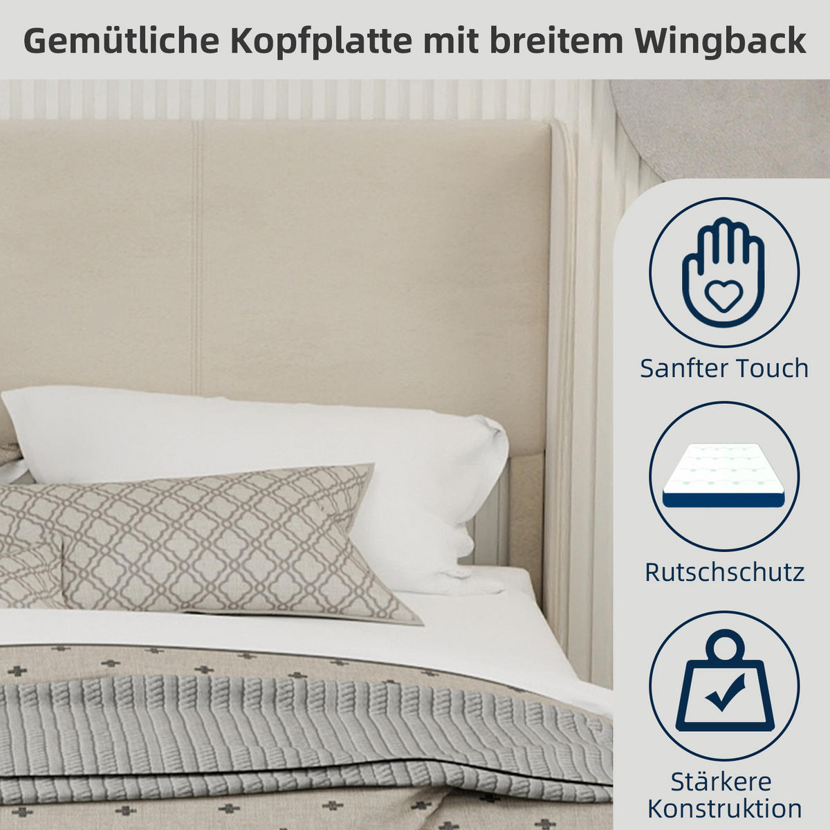 POLSTERBETT 160x200 cm ohne Stauraum beige - Beige, Textil (160/200cm) - LEBENLANG