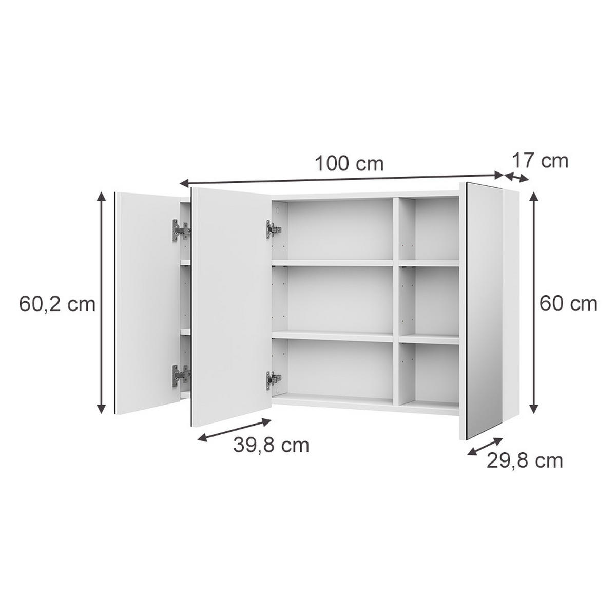 KOPALNIŠKA OMARICA Z OGLEDALOM Lavia, Bela, 100 x 60.2 cm - bela, leseni material (100/170/17cm) - Vicco