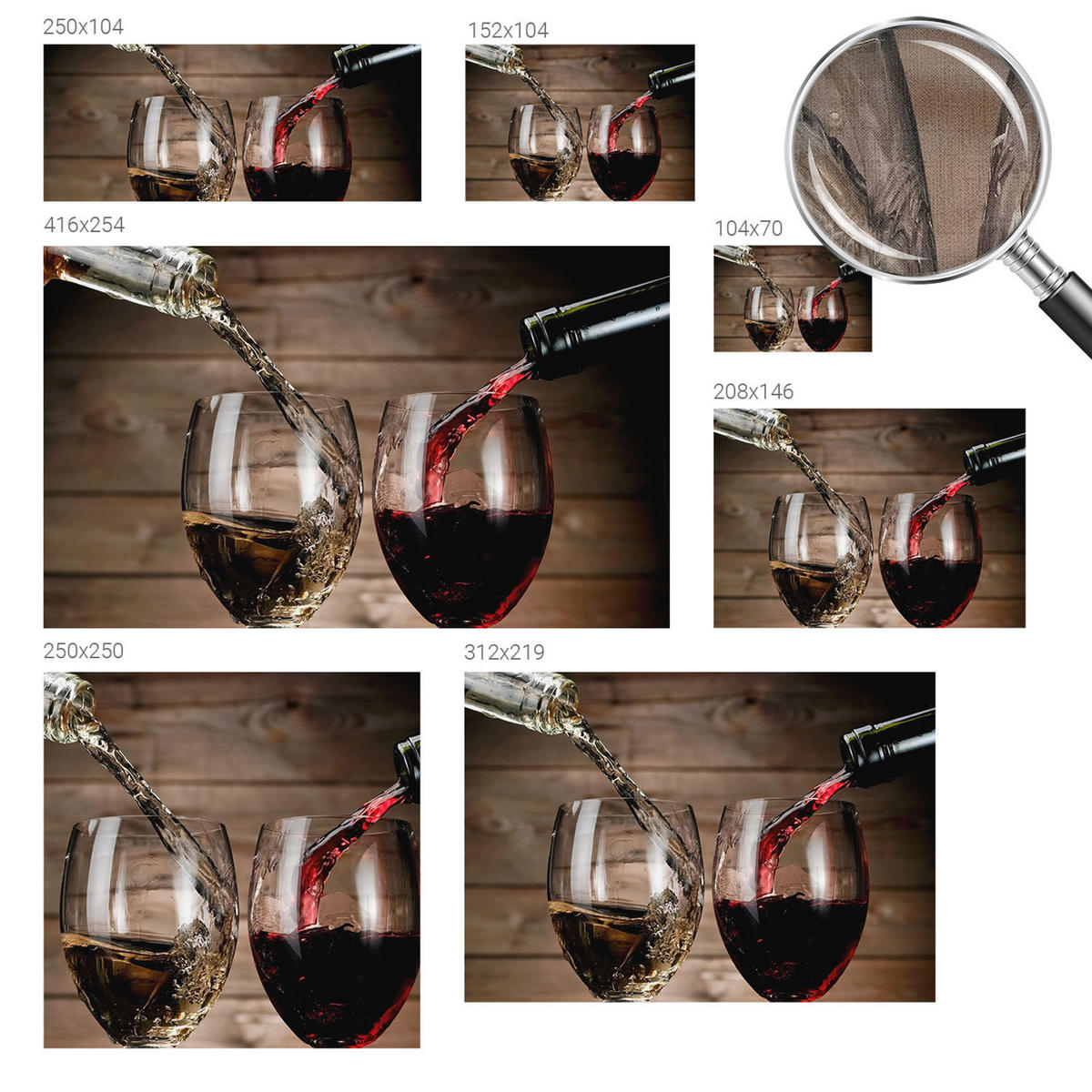 FOTOTAPETE 104x70 cm - Gläser Wein - Grau, Textil (104/70cm) - Wallfluent