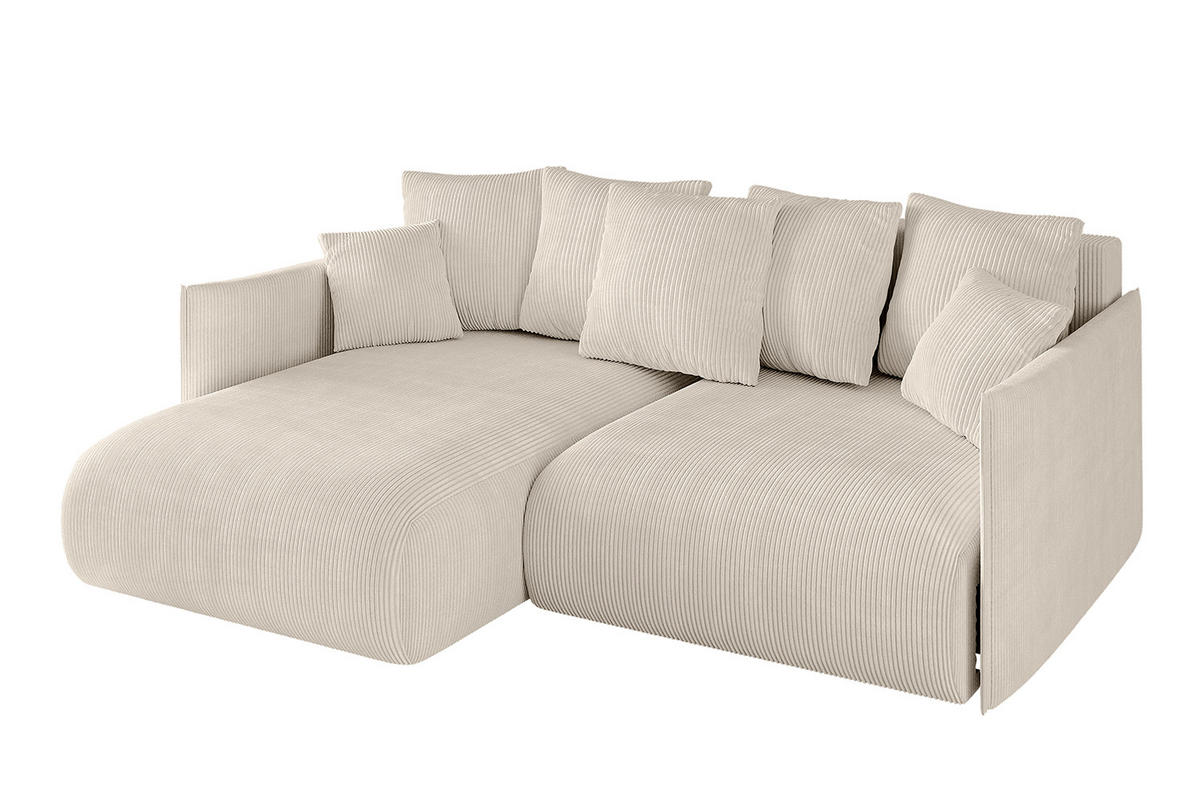 ECKSOFA mit Schlaffunktion und Bettkasten ONESK-L 208x165x40 Beige Cord - Beige, Holzwerkstoff/Kunststoff (208/165cm) - ALTDECOR