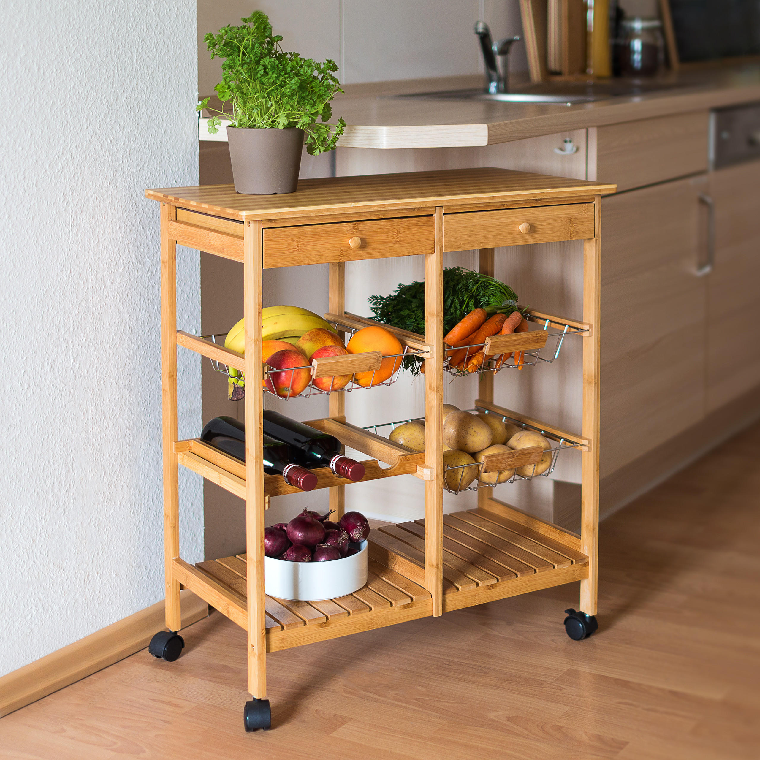 KÜCHENROLLWAGEN - Hellbraun, Holz/Kunststoff (67/80/37cm) - Relaxdays