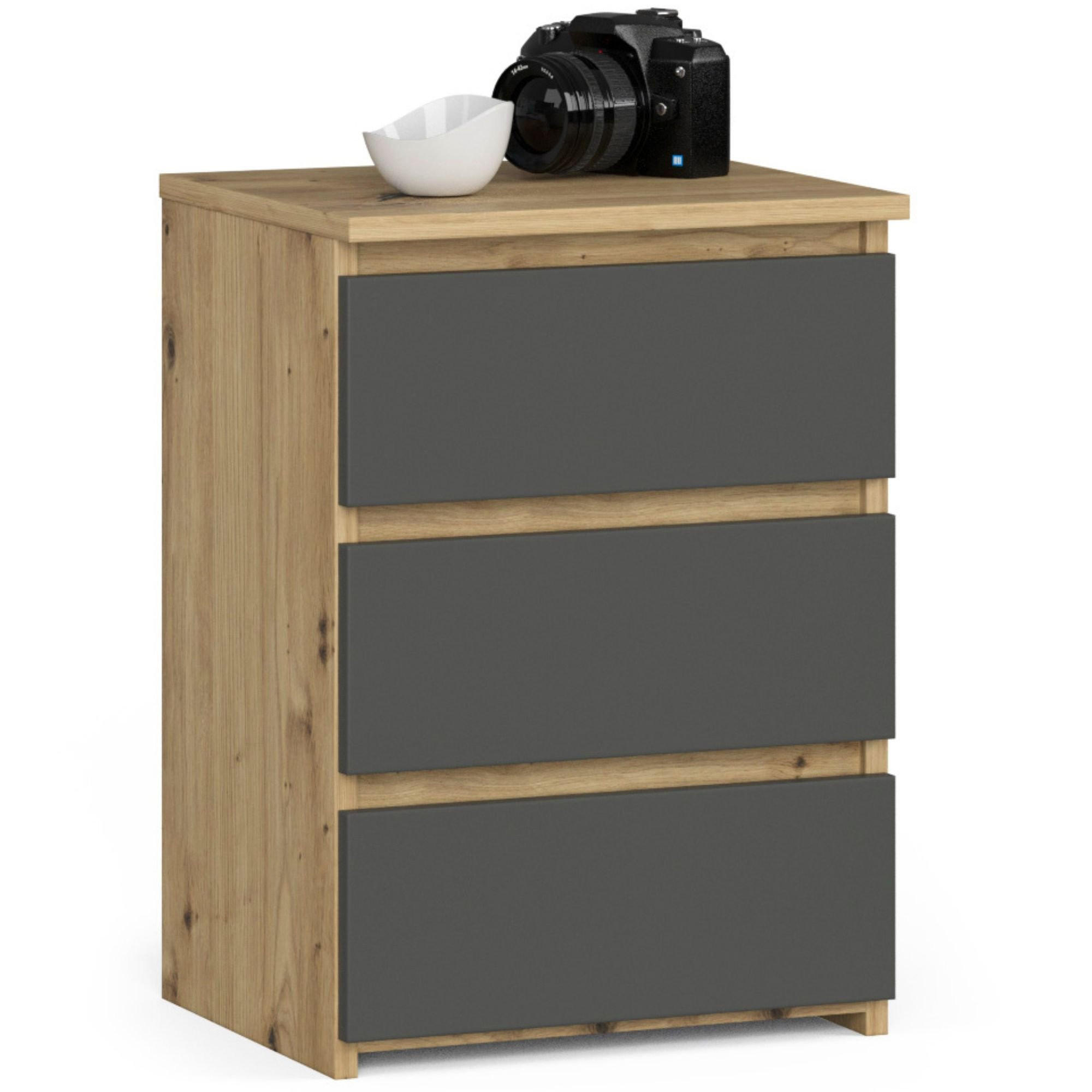 NACHTSCHRANK CL34, Artisan-Grau, 40x35x57 cm - Eiche Artisan/Grau, Holz (40/57/35cm) - Milordbikes