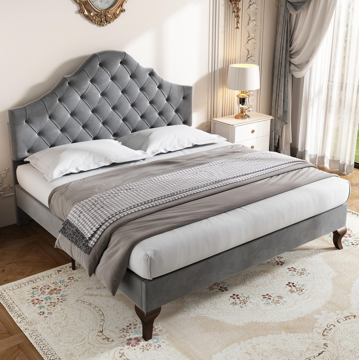 POLSTERBETT 140/200 cm grau mit Lattenrost und höhenverstellbarem Kopfteil - Grau, Textil (140/200cm) - OKWISH