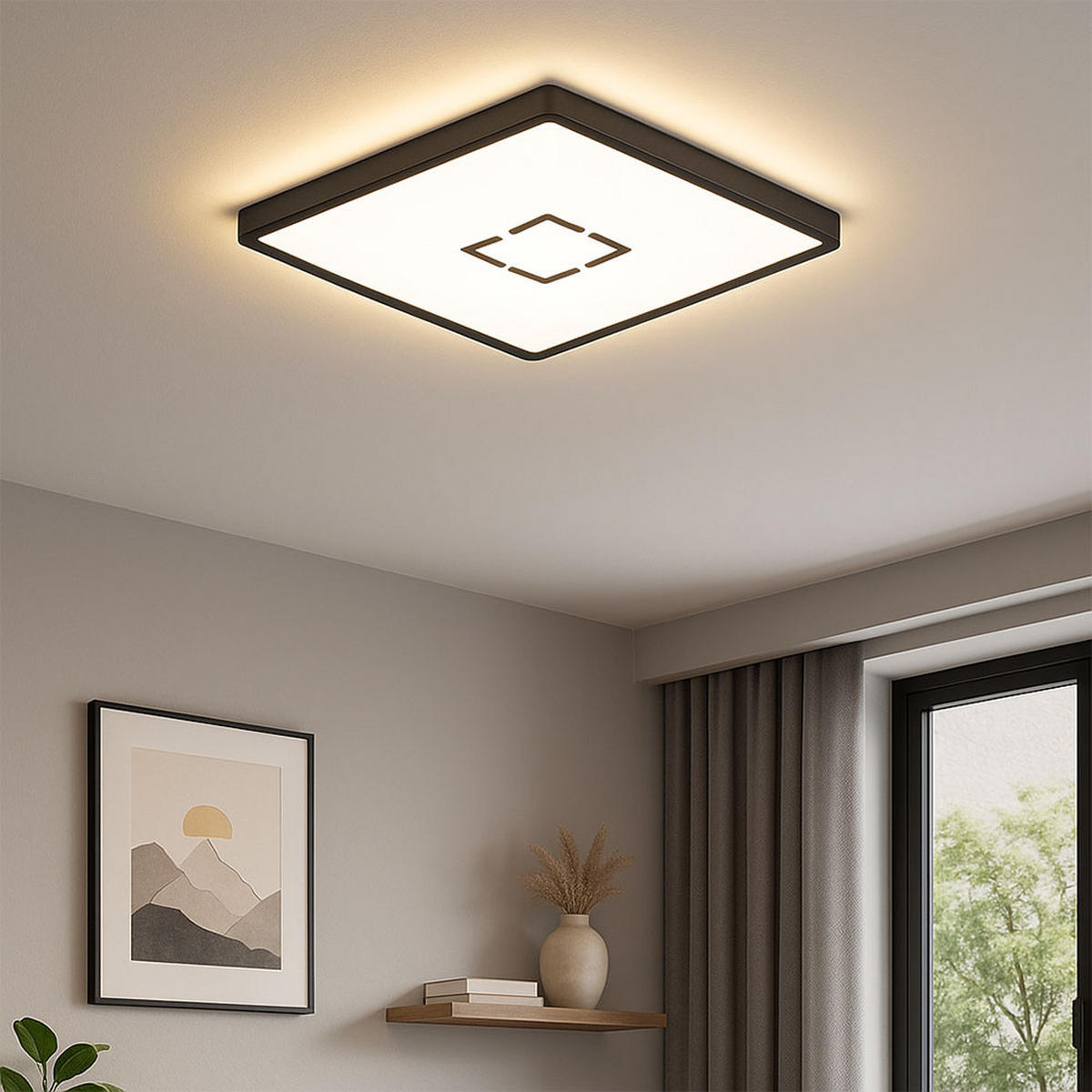 LED DECKENLEUCHTE Schwarz Backlight - Schwarz, Kunststoff (29.3/29.3/2.8cm) - Briloner