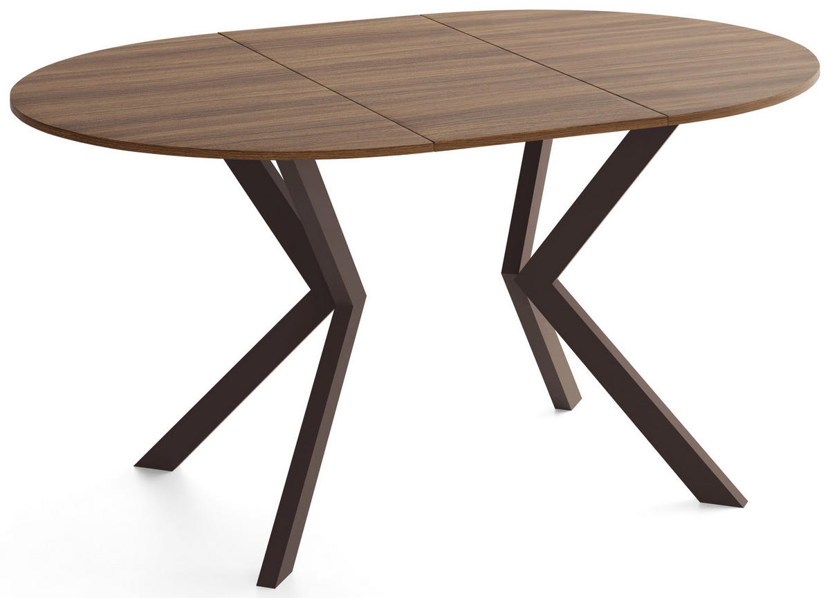 ESSTISCH Valio rund oval ausziehbar verlängerbar mit braunen Metallbeinen, Nussbaum Braun 100-140/100/76 cm - Walnussfarben/Braun, Holzwerkstoff/Metall (100/140/76cm) - WFL GROUP