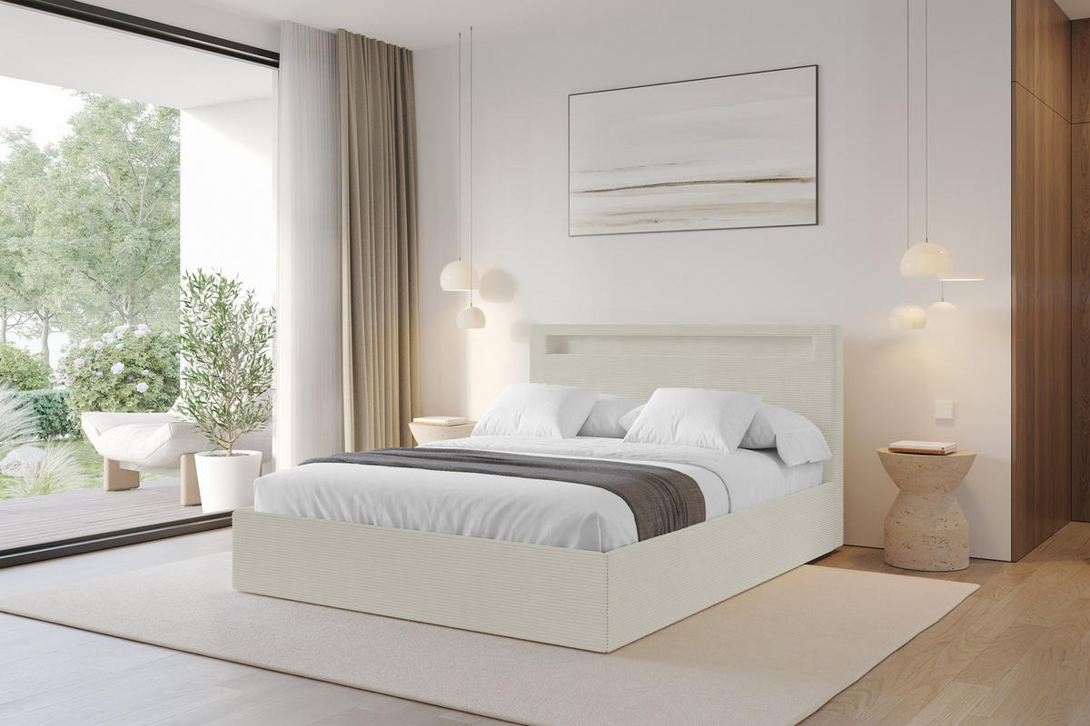 POLSTERBETT mit Bettkasten und Lattenrost, Boxbett ohne Matratze - GOLA 180x200 Creme - Creme, Holzwerkstoff/Textil (180/200cm) - ALTDECOR