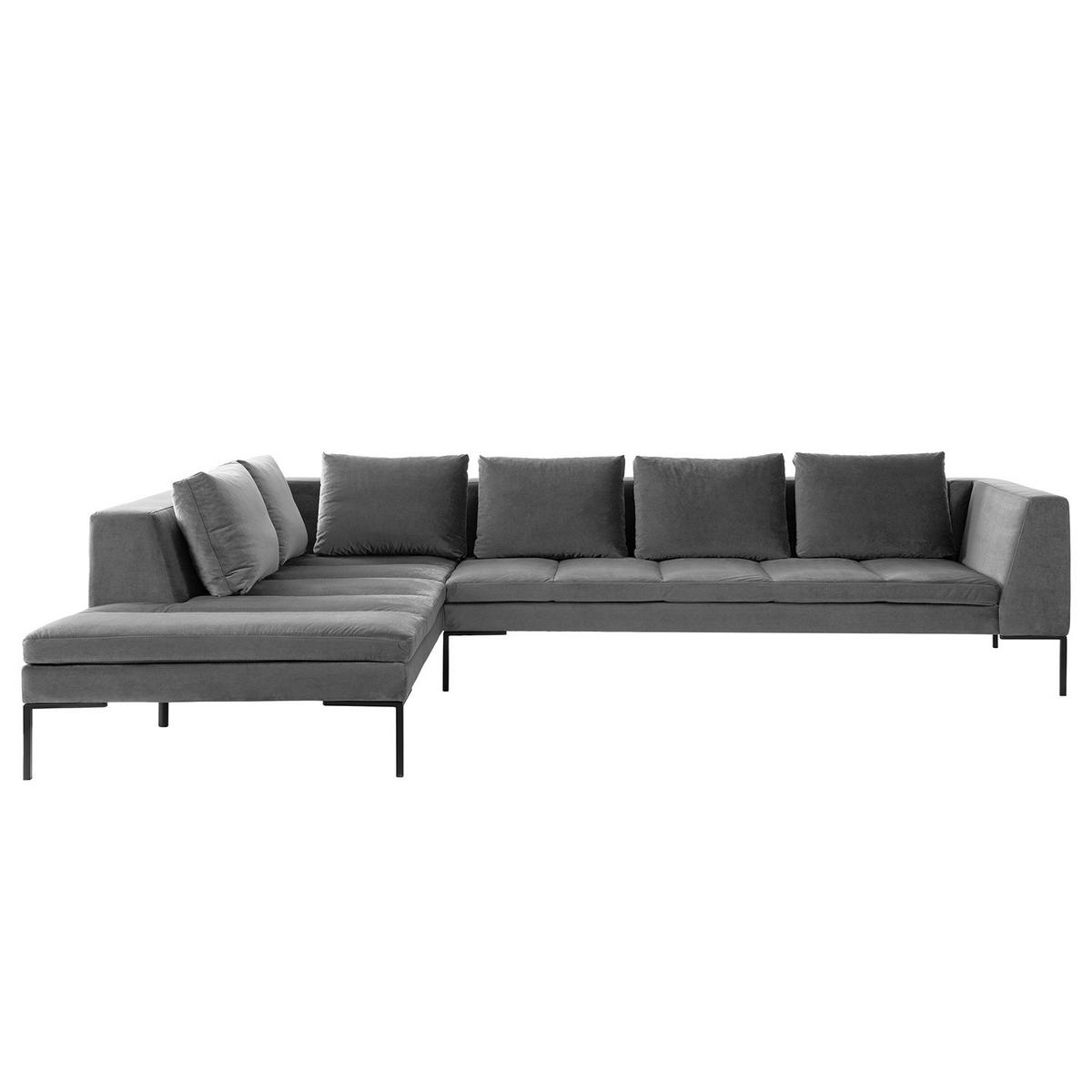 ECKSOFA mit Ottomane - Schwarz/Grau, Textil/Metall (319/230cm) - home24