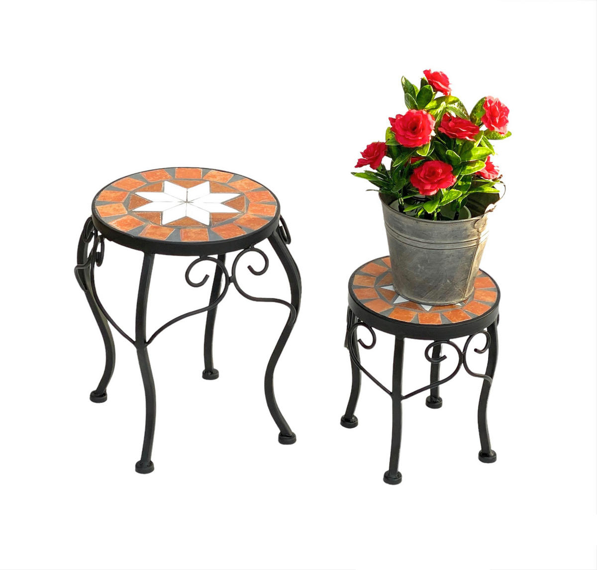 BLUMENHOCKER 2er Set 20 und 27 cm Rund 12014 - Schwarz, Metall (16/20/16cm) - DanDiBo