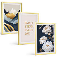 BILDER SET 3er Set - 40x60 cm Goldrahmen - Abstrakte Berge und Blumen Inspiration - Goldfarben, Kunststoff (40/60cm) - TULUP