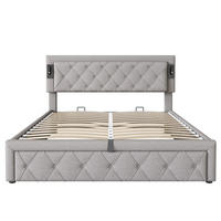 POLSTERBETT 160x200 cm in Grau Leinen mit Downlight & USB-Schnittstelle - Grau, Holz/Textil (160/200cm) - KOMHTOM