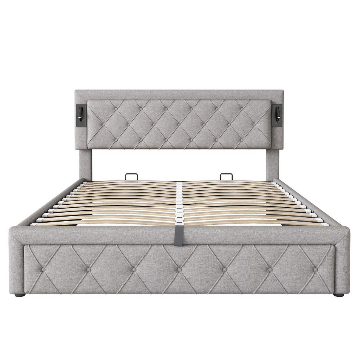 POLSTERBETT 160x200 cm in Grau Leinen mit Downlight & USB-Schnittstelle - Grau, Holz/Textil (160/200cm) - KOMHTOM