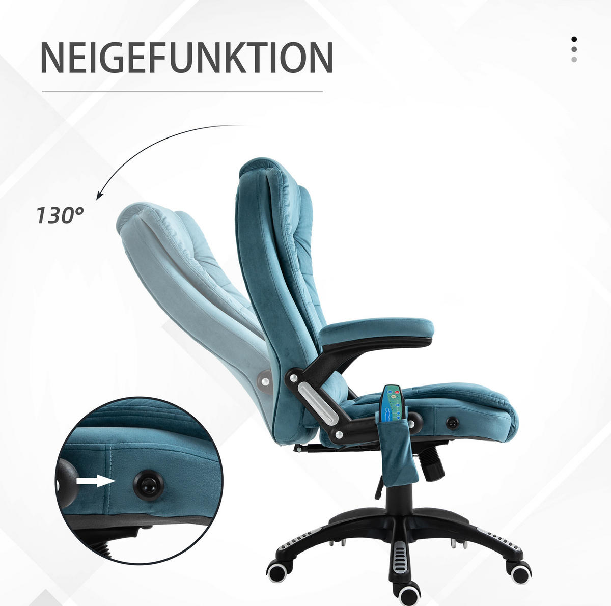BÜROSTUHL in Blau 72x68x120 cm mit Massage- und Heizfunktion, höhenverstellbar - Blau, Textil (68/120/72cm) - IVMEU