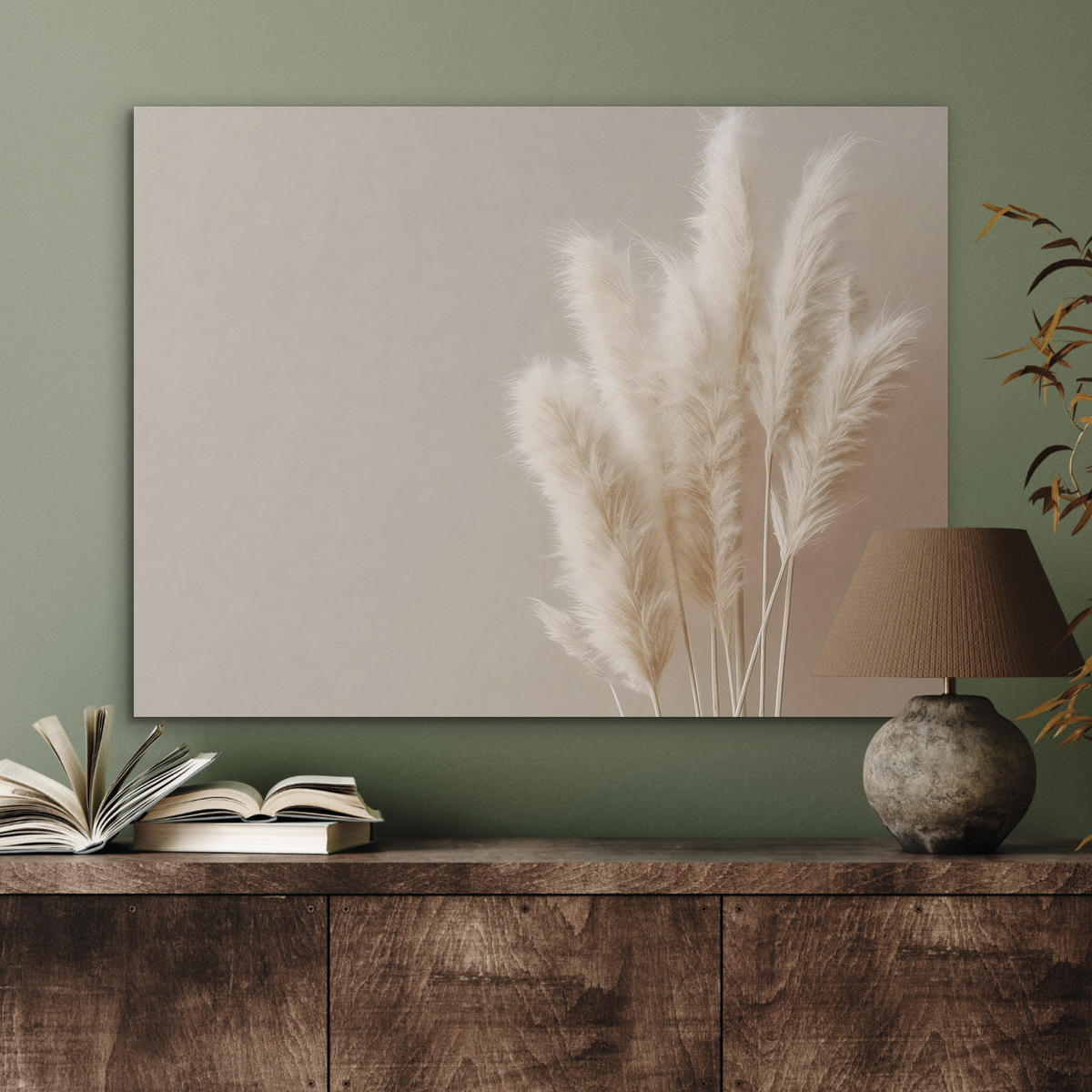 AKUSTIKPANEEL Pampasgras - Federn - Pastell - Weiß 80x60 cm - Naturfarben, Textil (80/0.9/60cm) - MuchoWow
