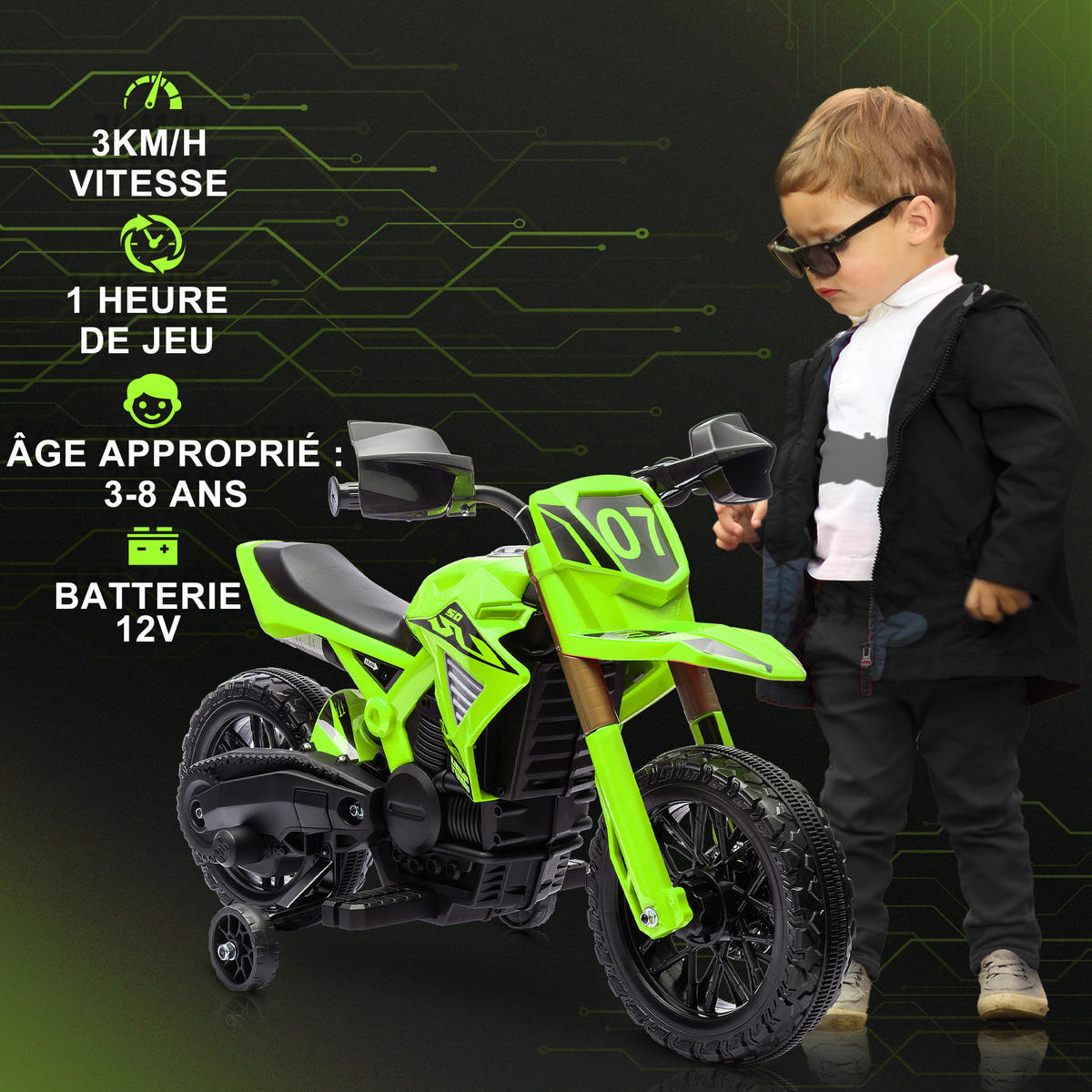 ELEKTRO-MOTORRAD DE-13051 Stützräder Grün - Grün, Kunststoff (105/57/62cm) - ComfortXL