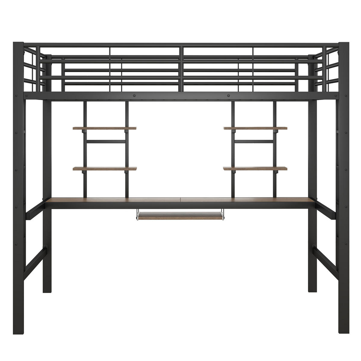 HOCHBETT 140/200 cm in Schwarz mit Schreibtisch und 2 Regalen - Schwarz, Holz/Metall (140/200cm) - STILVORA