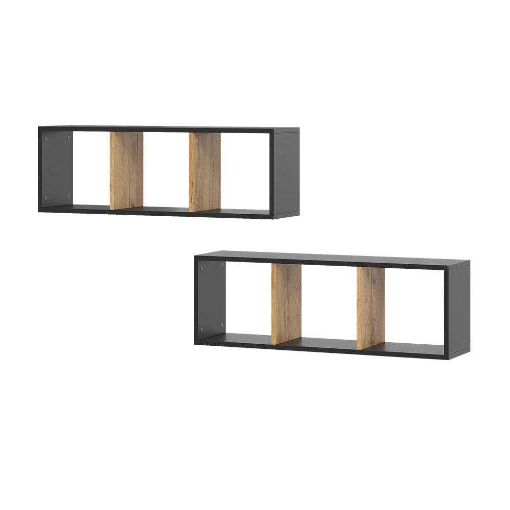 WANDREGAL Tomy Anthrazit/Goldkraft Eiche 90 x 30 cm 2er Set - Honigeiche/Anthrazit, Holzwerkstoff (90/30/22cm) - Vicco