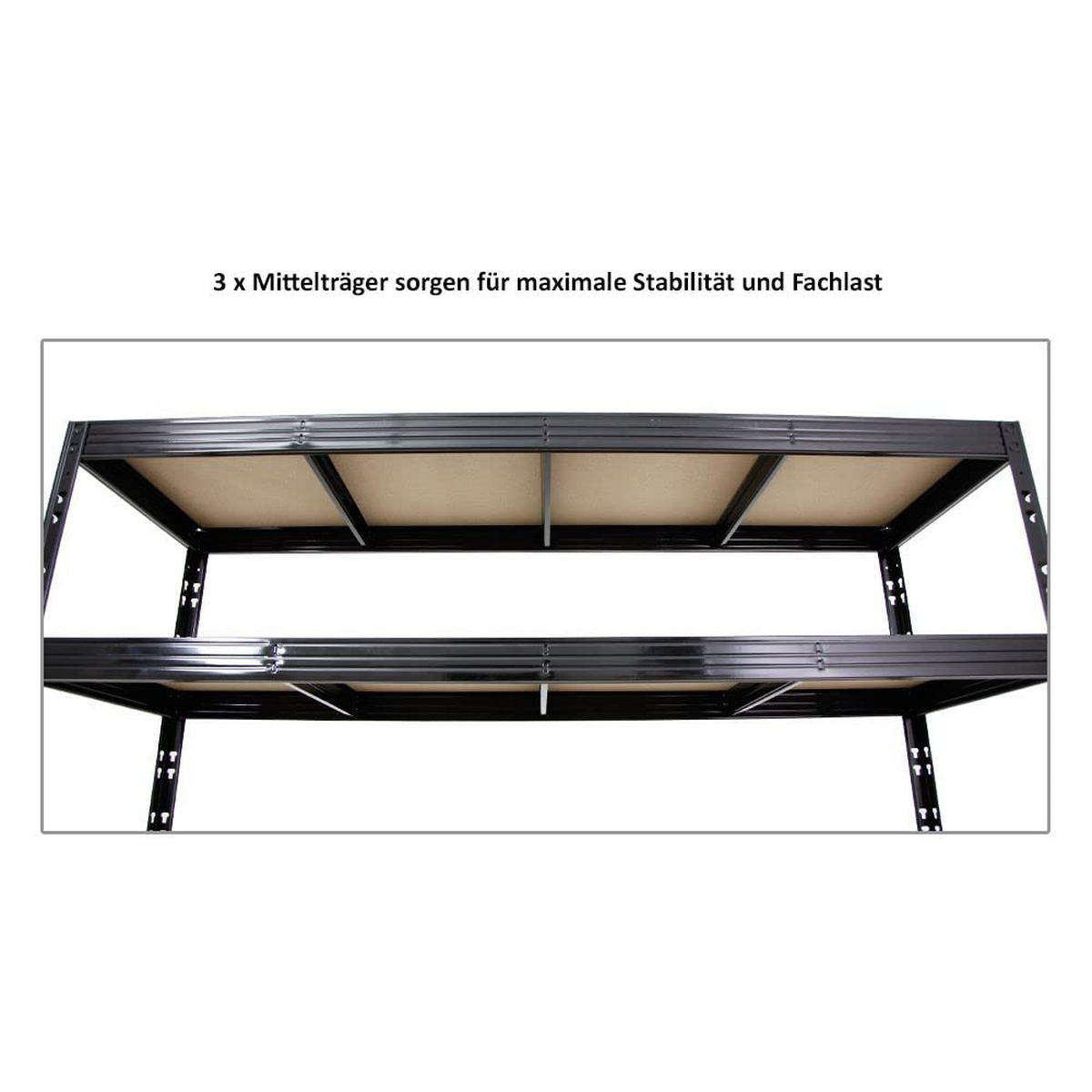 SCHWERLASTREGAL Rhino 2er-Set mit 2x 180x200x60 cm 4 Spanplatten-Ebenen 16mm Fachlast 500 kg Schwarz - Schwarz, Metall (400/180/60cm) - PROREGAL