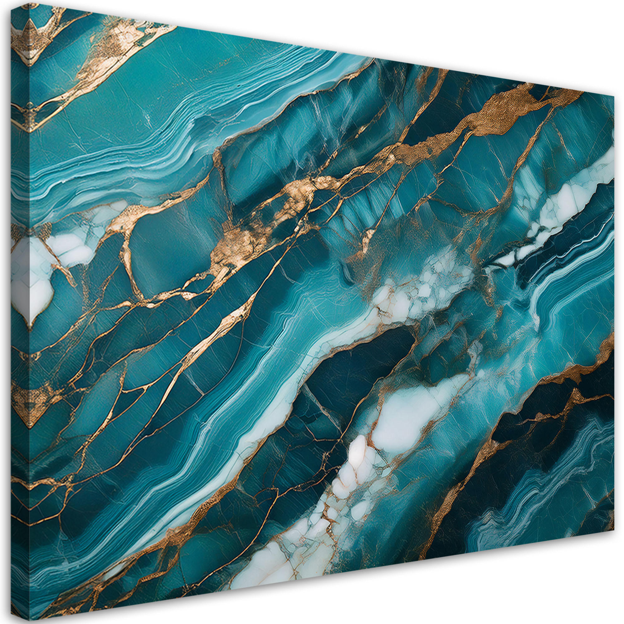 LEINWANDBILD Türkisfarbener Marmor mit goldener Textur 120x80cm - Türkis, Textil (120/80cm) - Feeby