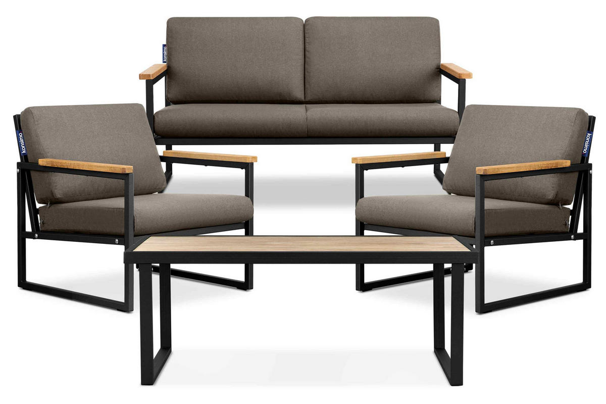 GARTENSET TRIBO Industriestil für 4 Personen, schwarz - Beige/Schwarz, Metall - KONSIMO®