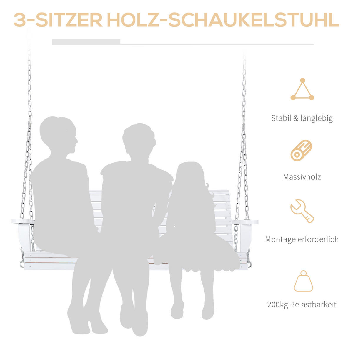 HÄNGEBANK 2-3 Personen Tannenholz Patio 150 x 75 x 53 cm Weiß - Weiß, Holz (75/53/150cm) - Outsunny