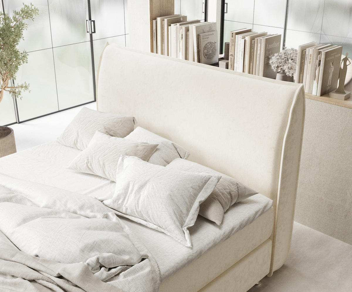 BOXSPRINGBETT Chermin Creme 160/200 cm mit Latex-Topper - Silberfarben/Creme, Holz/Holzwerkstoff (160/200cm) - Maison de Reve