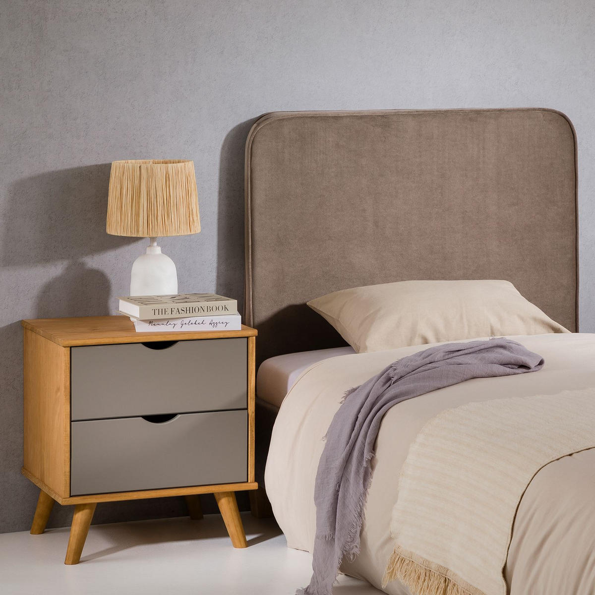 KOPFTEIL LUNAR 90X190 CM - Greige, Textil (90/68/6cm) - IDIMEX