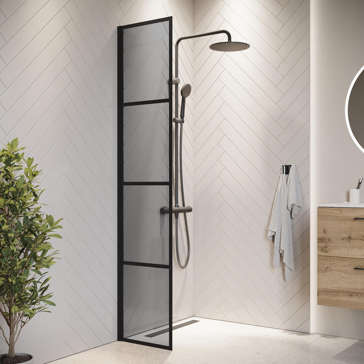 DUSCHWAND Essos - 40 x 200 cm - Schwarz - Walk-In Duschabtrennung aus Rauchglas - Anthrazit/Schwarz, Glas (40/200cm) - Badplaats