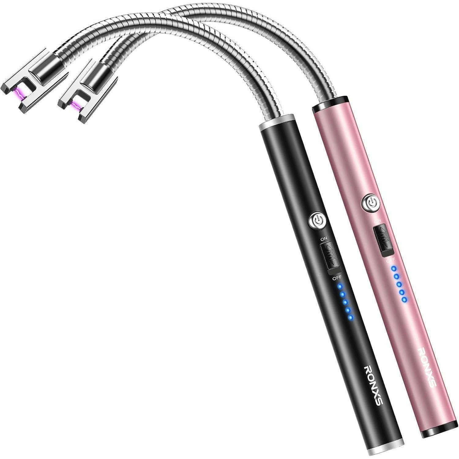 STABFEUERZEUG mit langem Hals, elektrisch, wiederaufladbar, wind- und spritzwassergeschützt, Schwarz/Rosa - Multicolor, Kunststoff (1.9/26.9/3.3cm)