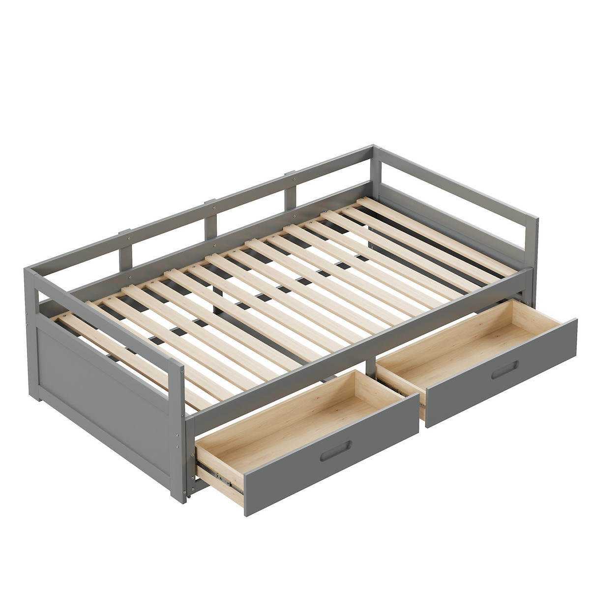 HOLZBETT 90/200 cm ausziehbar mit 2 Schubladen & Lattenrost in Grau - Grau, Holz (90/200cm) - BEAOK