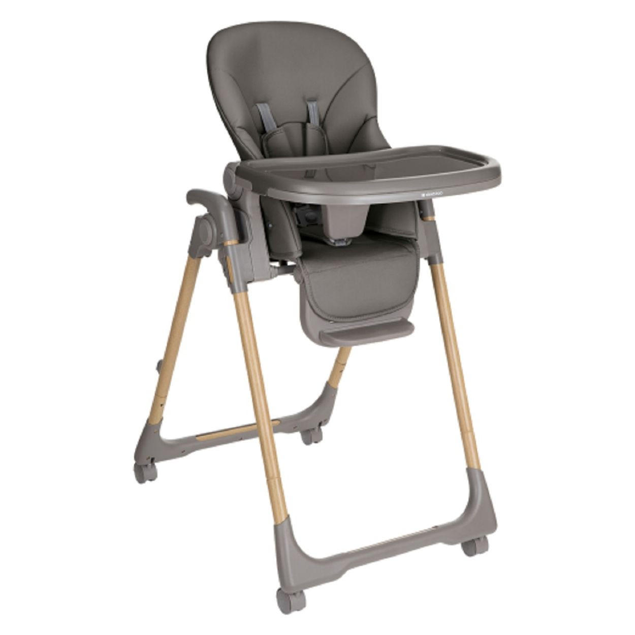 HOCHSTUHL Olive grau Räder mit Bremse, höhenverstellbar, Sicherheitsgurt, klappbar, Tablett - Grau, Metall (55/110/75cm) - Kikka boo