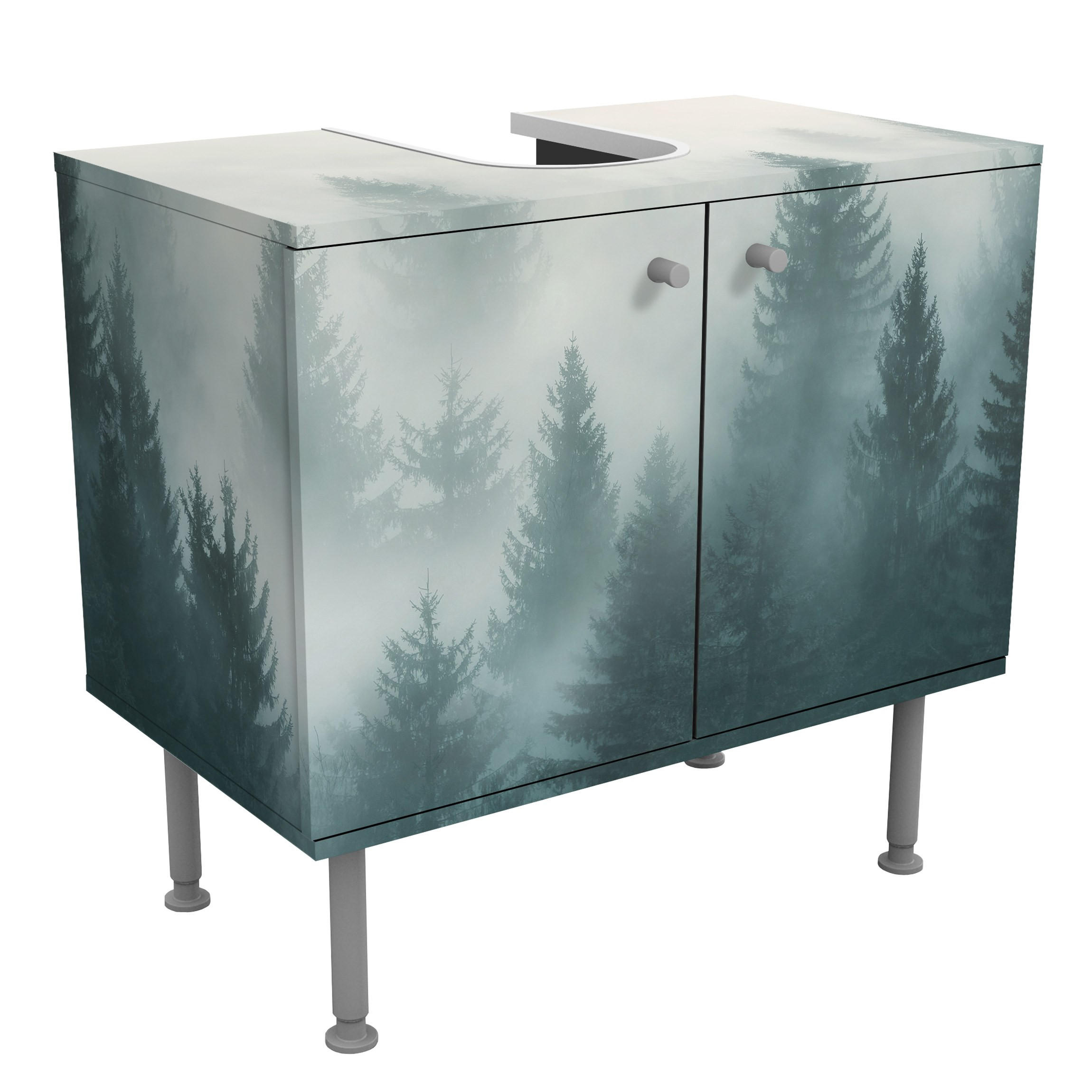 WASCHBECKENUNTERSCHRANK Nadelwald im Nebel 60/55/35 cm - Beige, Holzwerkstoff (60/55/35cm) - Bilderwelten