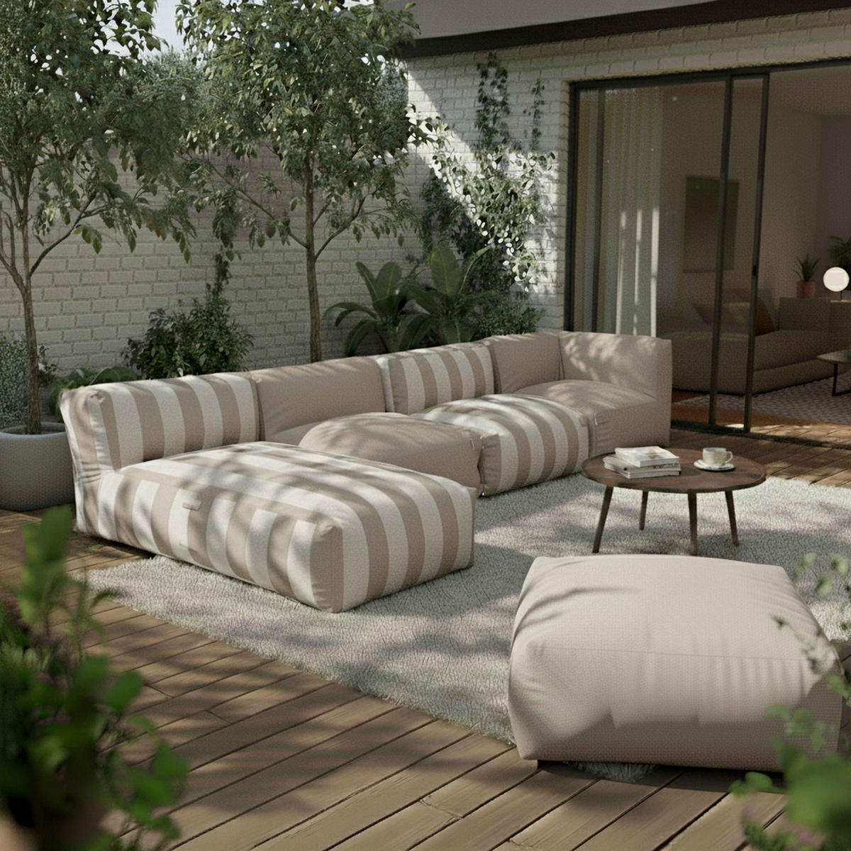 GARTENSOFA mit 5 Sitzplätzen, Beigefarbe - Beige, Textil (85/65/160cm) - Oviala