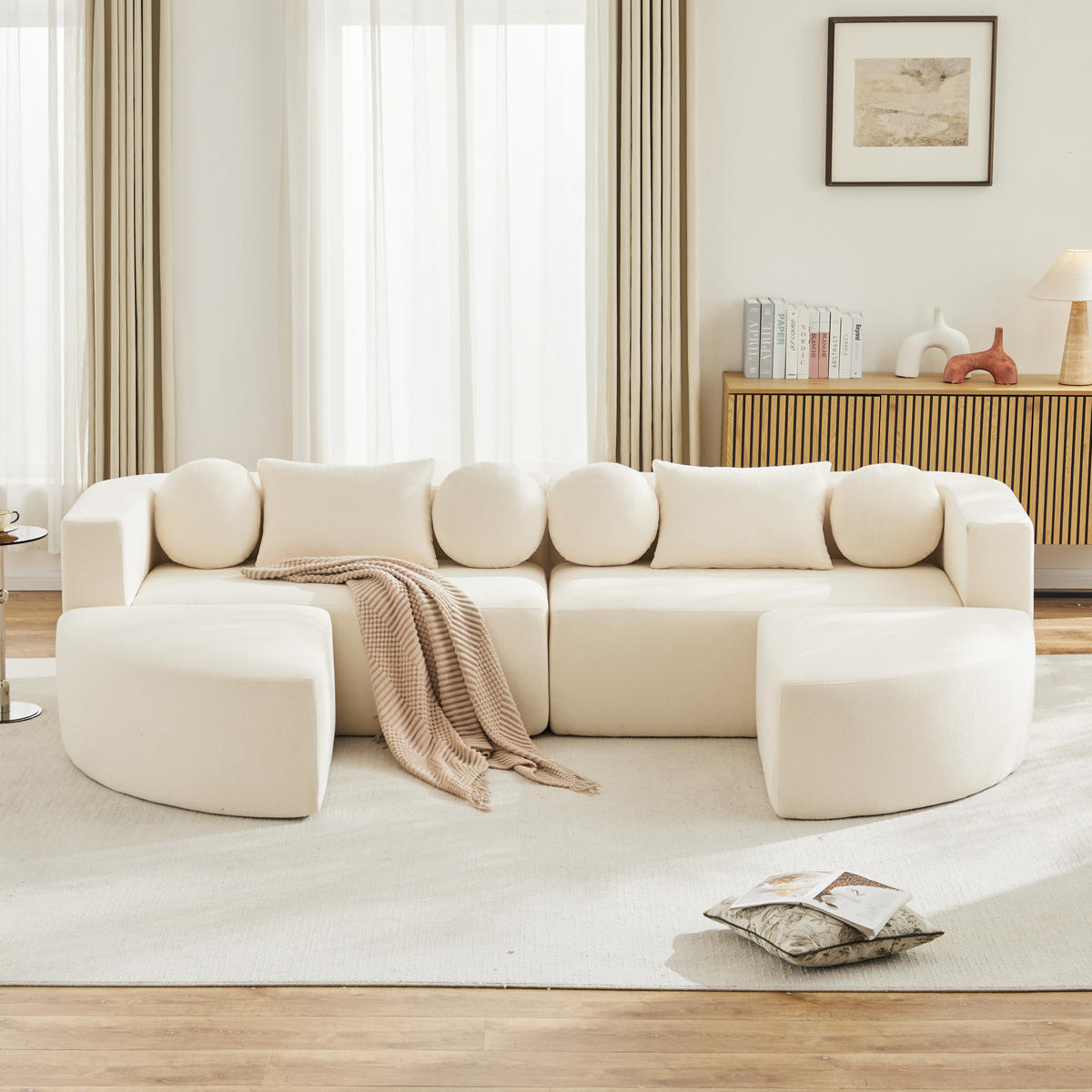 SCHLAFSOFA modular 292x165x68 cm aus Chenille, Beige - Beige, Textil (292/68/165cm)