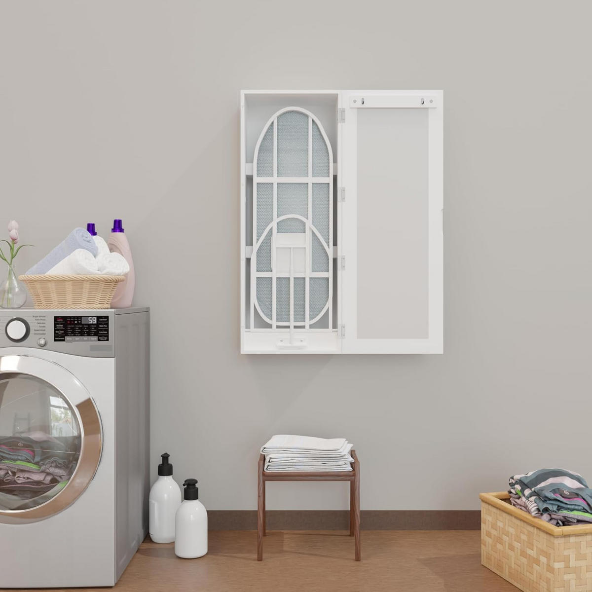 BÜGELBRETTSCHRANK DE-37976 mit Spiegel und Aufbewahrung Weiß - Weiß, Holzwerkstoff (95.5/21/35.5cm) - ComfortXL