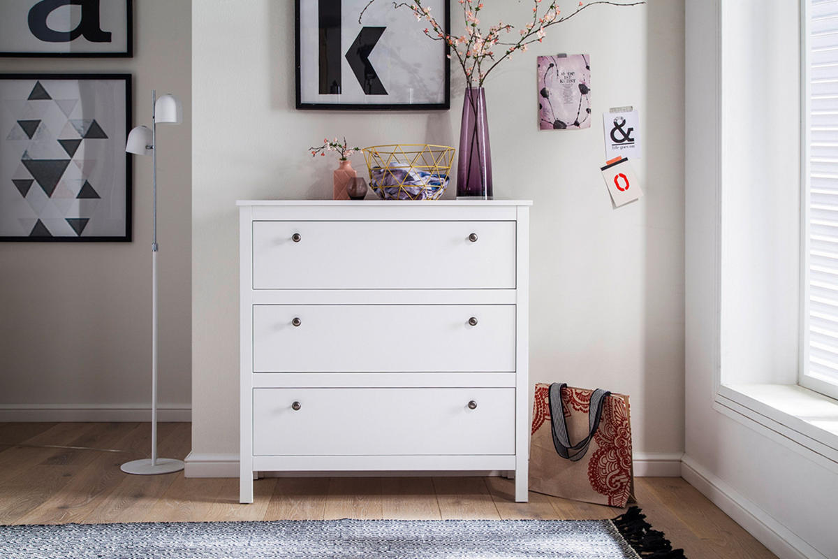 KOMMODE FARGE mit 3 Schubladen, weiß - Weiß, Holz (92/98/35cm) - KONSIMO®