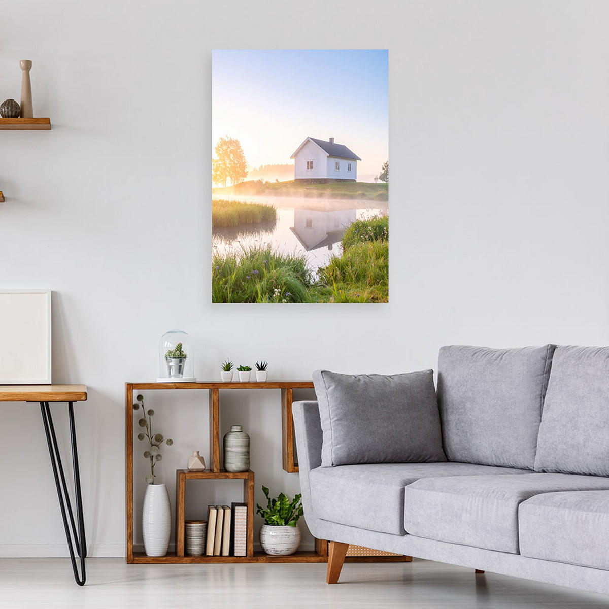 BILD auf Leinwand, Seestück im Nebel am Morgen - Beige, Textil (70/100cm) - Feeby