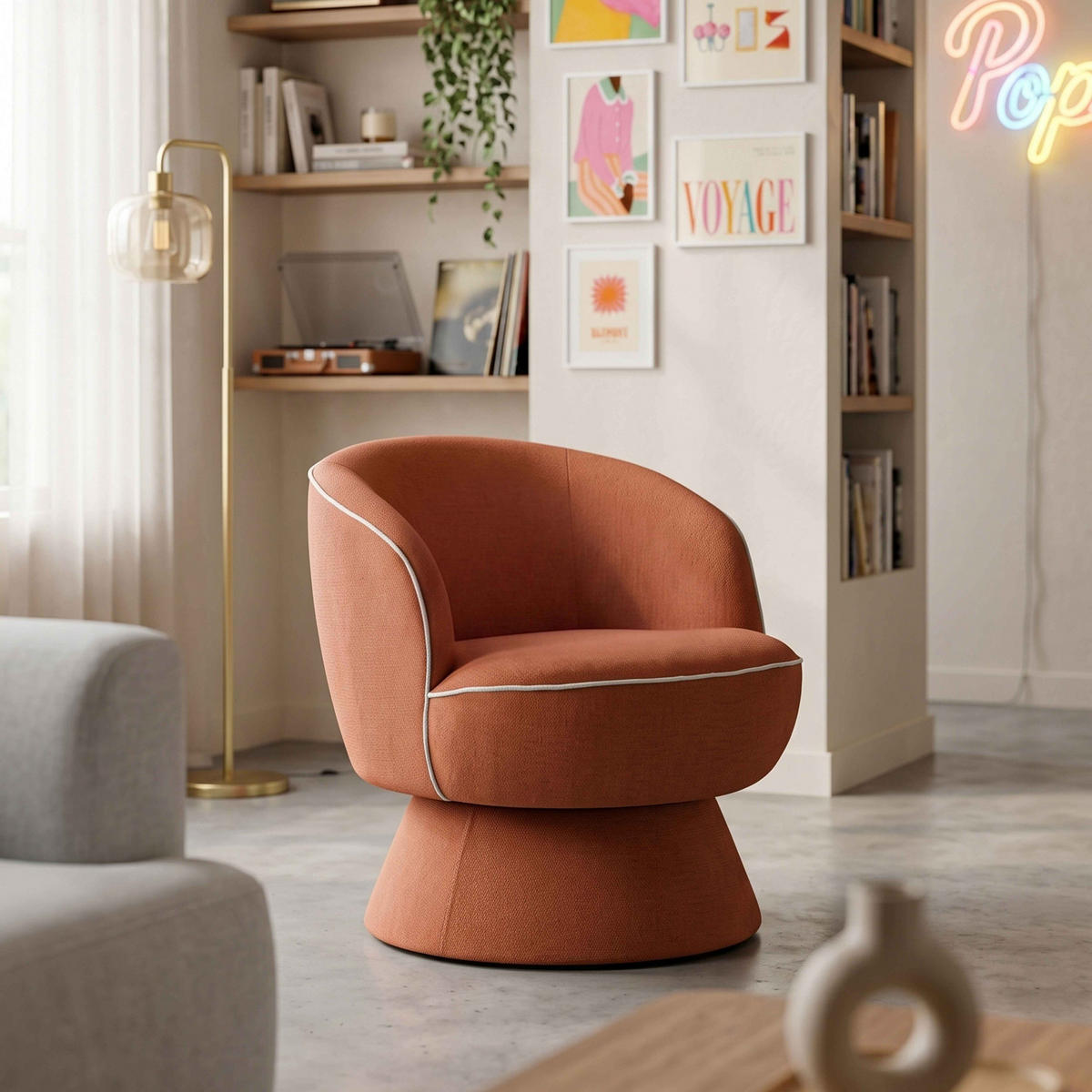 SESSEL, Terrakotta - Orange, Holz/Textil (66/71/80cm) - Oviala