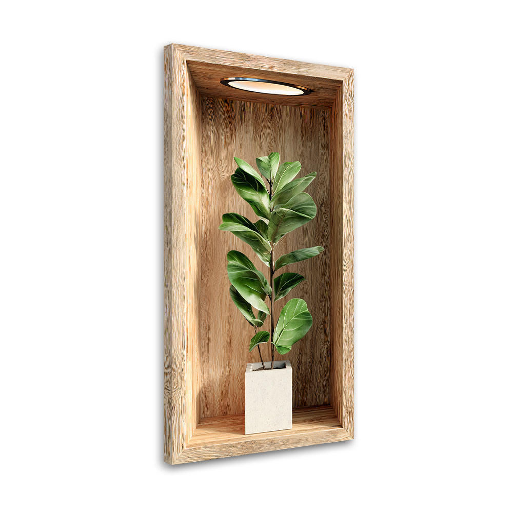 LEINWANDBILD Pflanzenblätter in einer Holzvertiefung 50x100cm - Braun, Textil (50/100cm) - Feeby