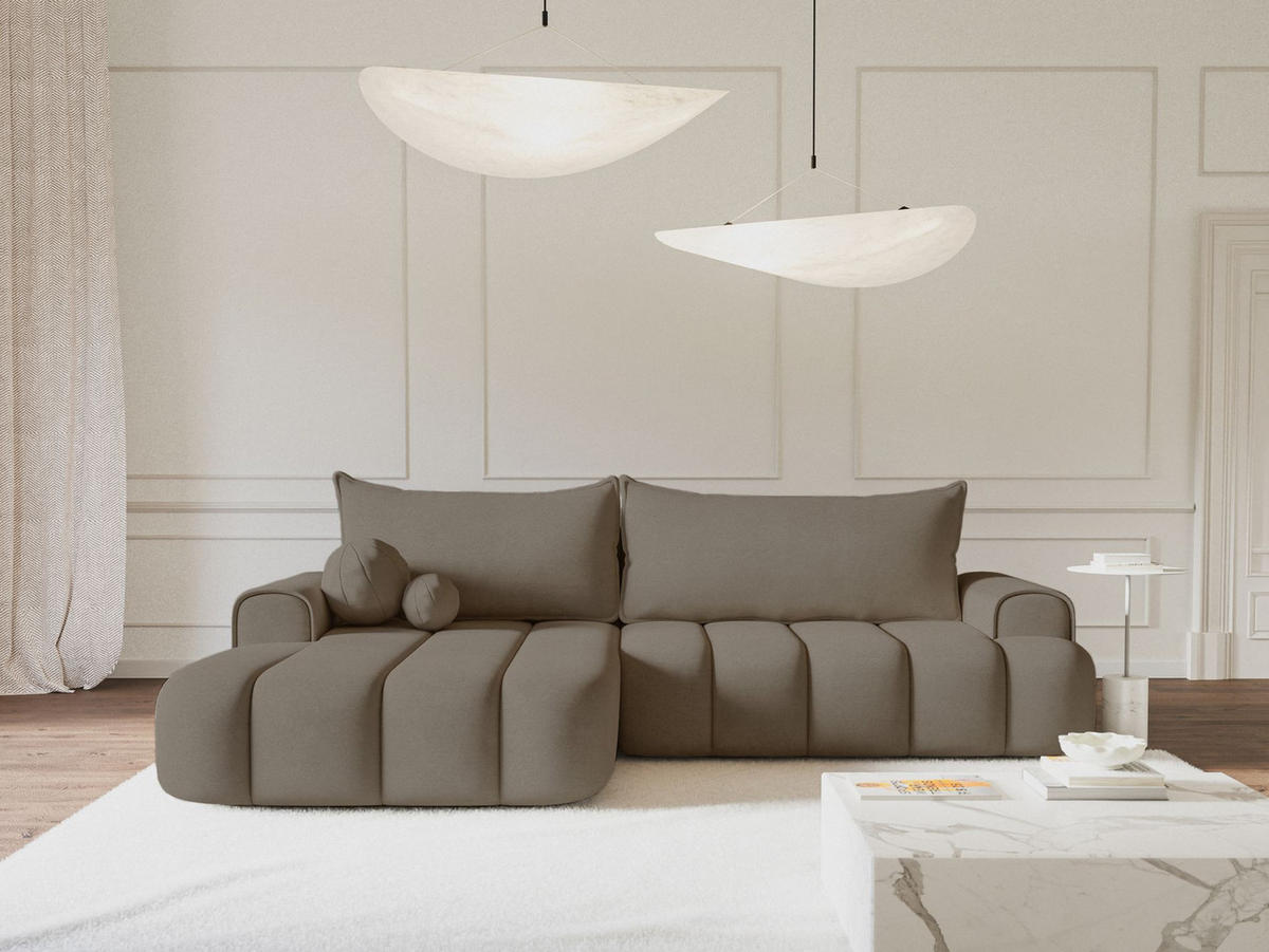 ECKSOFA Dandelino Dunkelbeige mit Samtbezug, links - Beige/Schwarz, Kunststoff/Textil (275/168cm) - Selsey