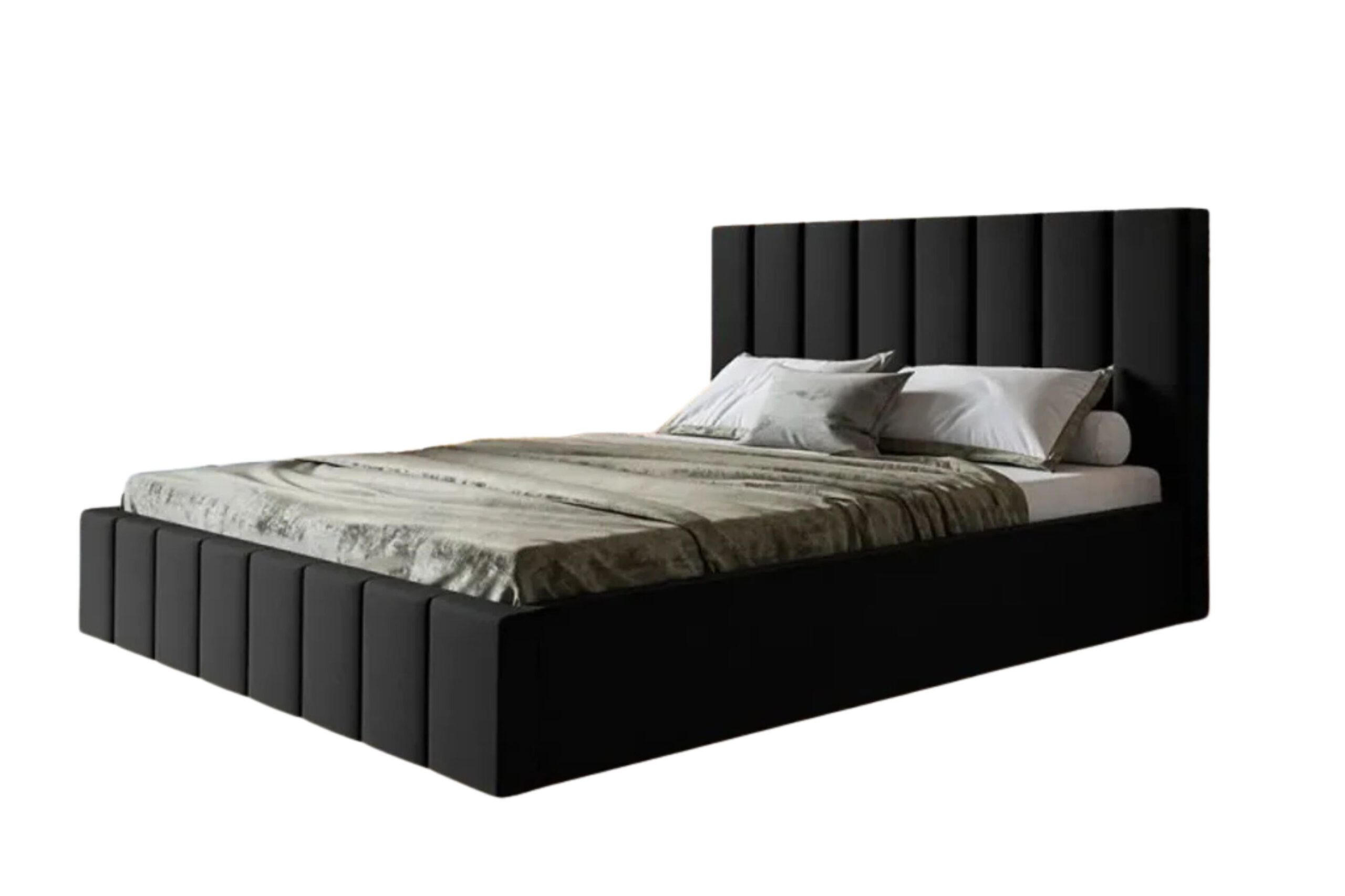 POLSTERBETT SIM 10 mit Kopfteil, 140 x 200 cm mit Bettkasten und Lattenrost aus Holz, Velourstoff, Farbe: Schwarz - Schwarz, Holz/Kunststoff (140/200cm) - Sepro Meble