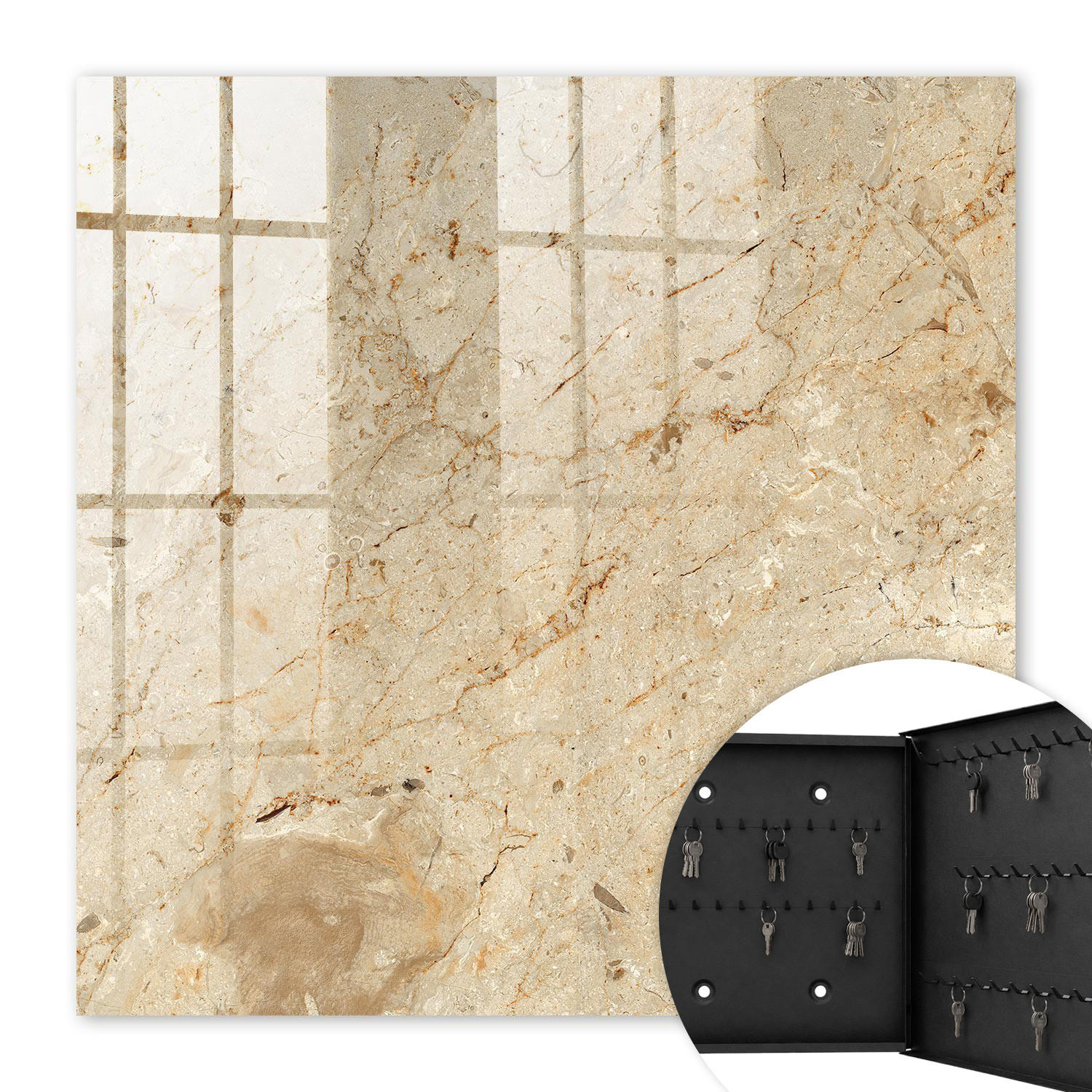 SCHLÜSSELBOX Schwarz 30x30 cm- Türöffnung nach rechts - Steinmuster - Beige, Metall (30/30/5cm) - TULUP